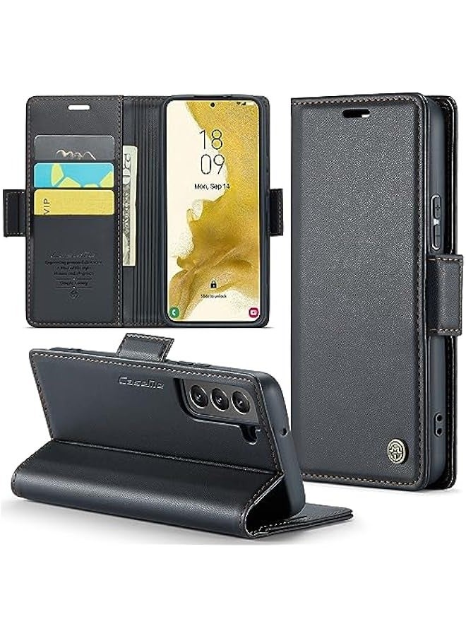 CaseMe Samsung Galaxy S22+ Plus 5G Wallet Case - RFID Blocking Card Holder & Magnetic Kickstand - Leather Flip Protective Wallet for Samsung Galaxy S22+ Plus 5G 6.6 Inch - Black - Image 1