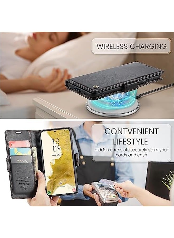 CaseMe Samsung Galaxy S22+ Plus 5G Wallet Case - RFID Blocking Card Holder & Magnetic Kickstand - Leather Flip Protective Wallet for Samsung Galaxy S22+ Plus 5G 6.6 Inch - Black - Image 5