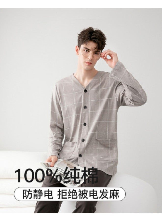 Fenton v-neck Cardigan Long-sleeve Pajama Set For Men - Casual Loungewear & Home Outfit - Image 1