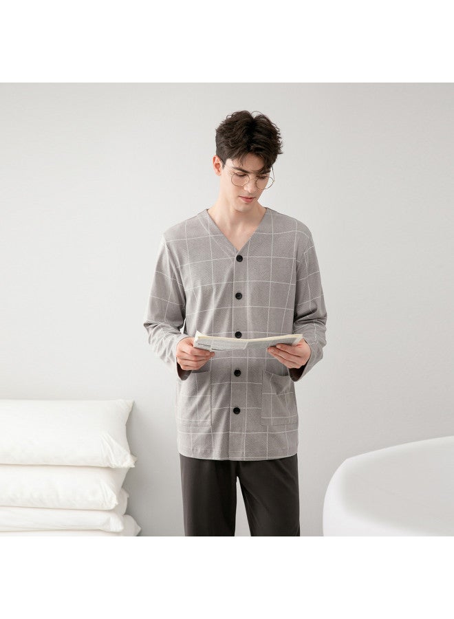 Fenton v-neck Cardigan Long-sleeve Pajama Set For Men - Casual Loungewear & Home Outfit - Image 4