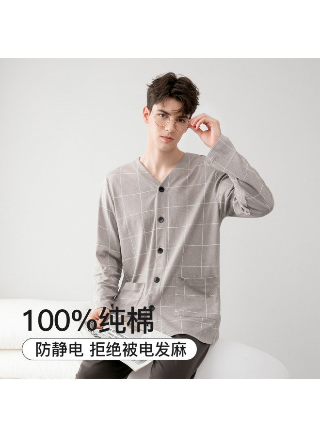 Fenton v-neck Cardigan Long-sleeve Pajama Set For Men - Casual Loungewear & Home Outfit - Image 2