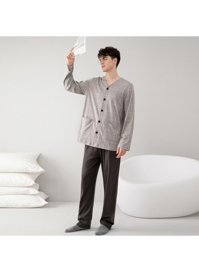 Fenton v-neck Cardigan Long-sleeve Pajama Set For Men - Casual Loungewear & Home Outfit - Image 5