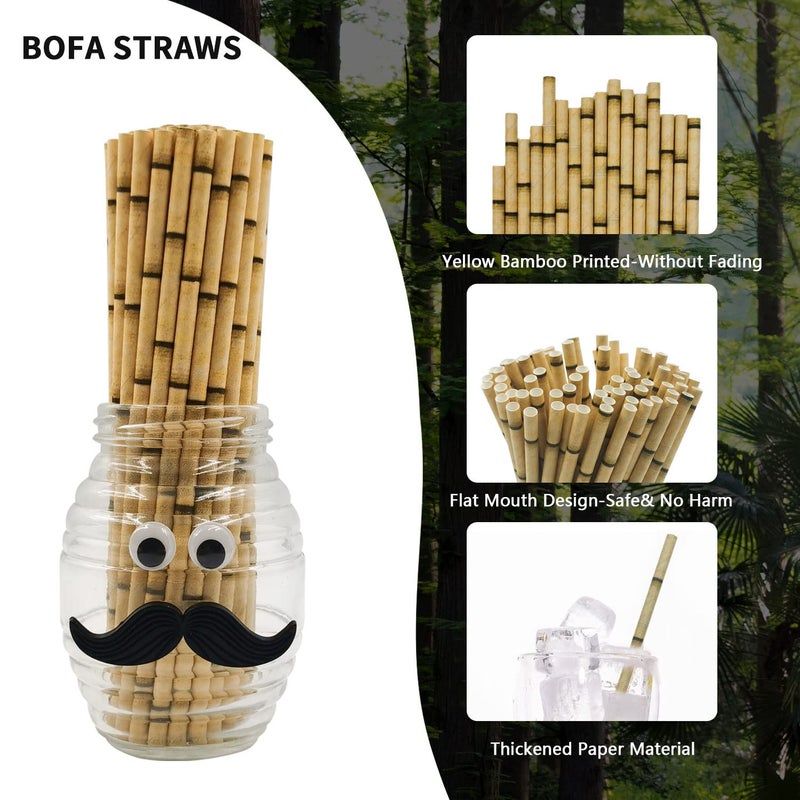 BOFA Eco Tableware Biodegrabale Yellow Bamboo Drinking Straws  Disposable Yellow Bamboo Printed Paper Straw for Party Cocktail Decoration  Pack of 100 - Image 2