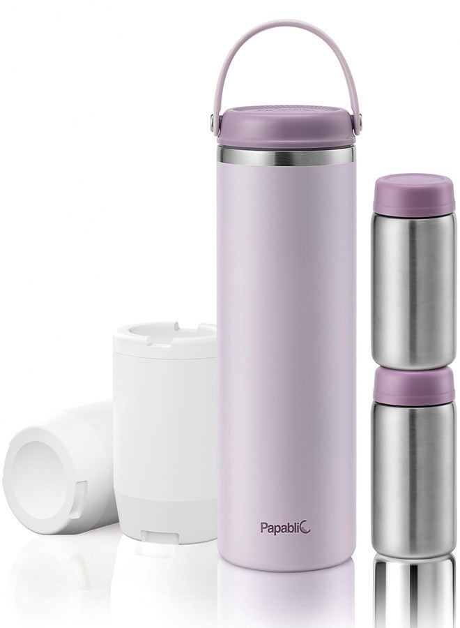 Papablic 20oz Portable Breast Milk Cooler for Outdoor, Larger Capacity Travel Breastmilk Chiller with 2pcs Baby Bottles for Breastmilk Storage, Lilac Purple - Image 1