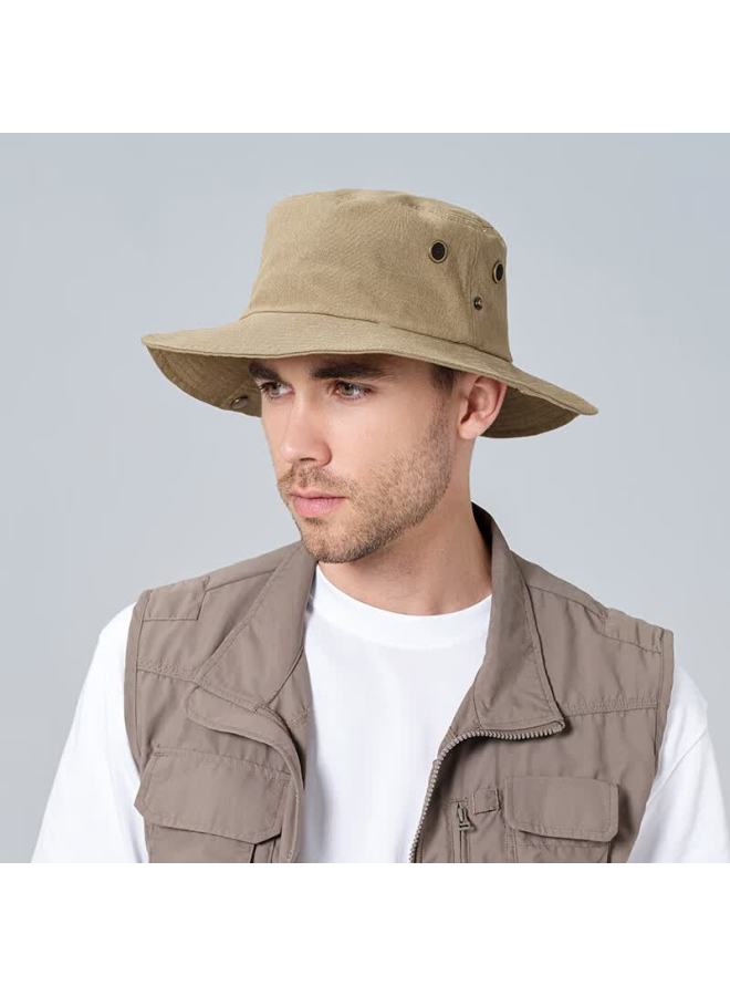 Fancet Large Size Fisherman Hat For Men, Summer Hiking Sun Hat, Uv Protection, Water-resistant Denim Hat, Camel Color, Size L - Image 2