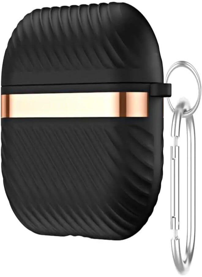 Generic - فكرة Fekra Luxury Silicone Protect Case Chrome Cover For Apple AirPods Pro/AirPods Pro 2 Wireless Earphone Metal Hook (Black) - Image 1