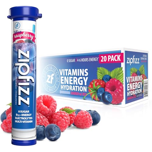 Zipfizz Daily Energy Drink Powder Blue Raspberry 20 Pack  3in1 Sustained Energy Rapid Hydration and Essential Vitamins  SugarFree  Electrolyte Powder  Contains Vitamin B12  Antioxidants - Image 1