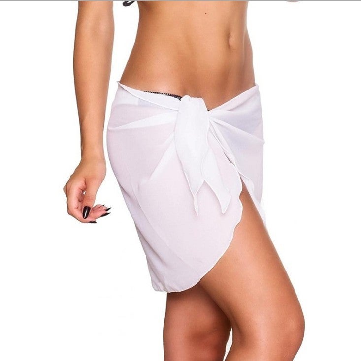 2025 summer European and American-style womens overskirt Amazon printed beach chiffon scarf draped skirt White