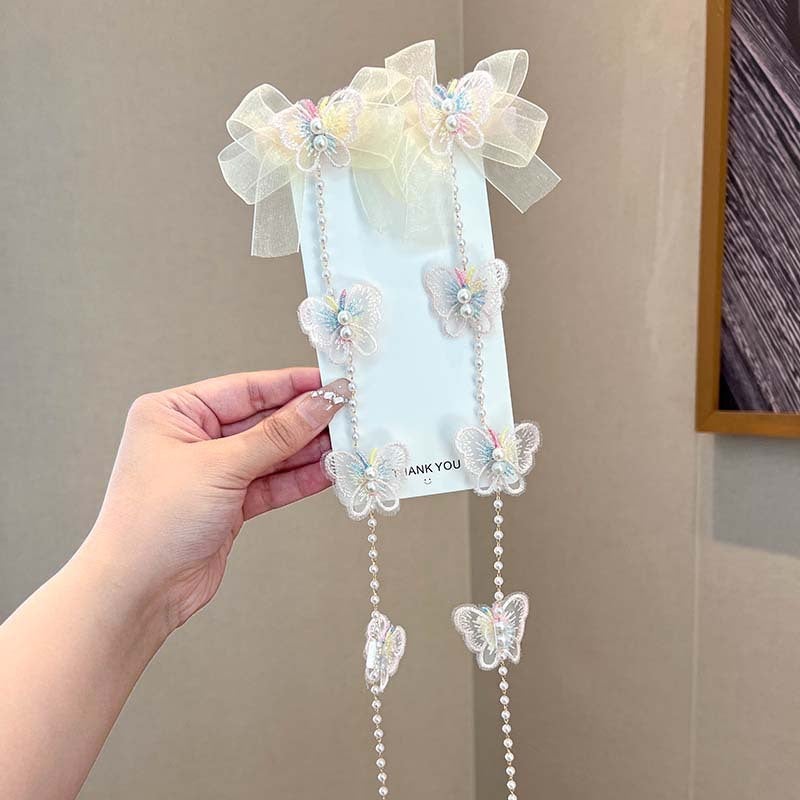 Generic Kids Butterfly Hair Clips Princess Tassel Chains 1# light yarn butterfly clip 1 pair