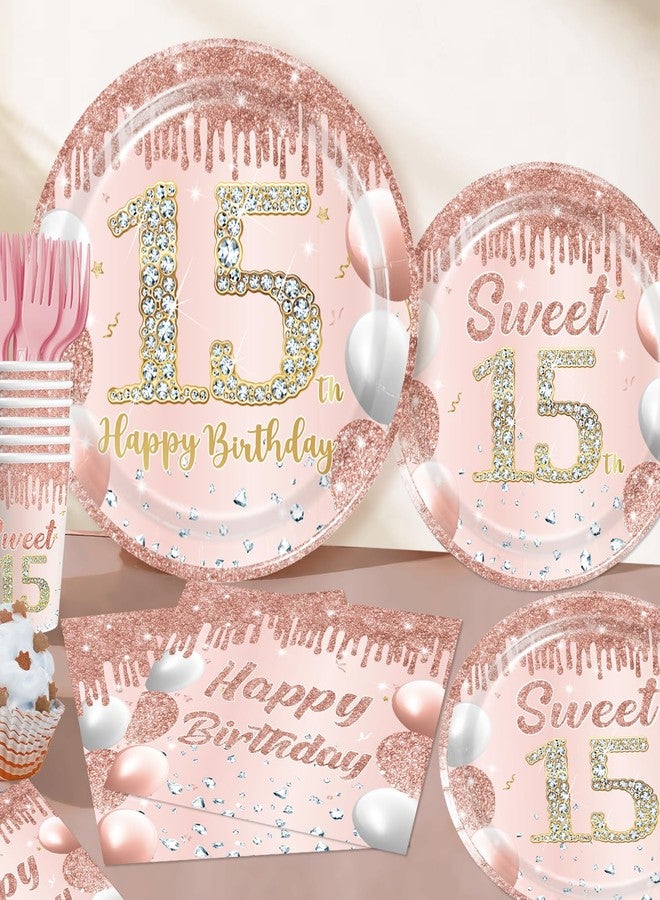 cocomigo 181pcs 15th Birthday Decorations for Girls, Serves 25 Guests, 15 birthday decorations for girls, include Banner, Hanging Swirls, Sash, Cake Topper, Balloons, Plates, Napkins, Tablecloths, etc - Image 5