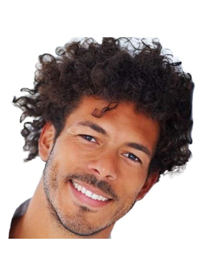BERON - Short Men Curly Kinky Wigs Dark Brown Curly Men Boy Wigs Come With Wig Cap - Image 1