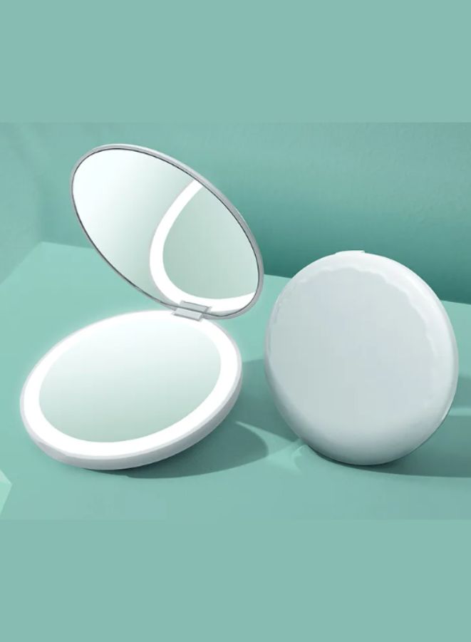 Rechargeable Compact Mirror with Light 1x/2x Magnification Dimmable Lighted Travel Makeup Mirror LED Compact Mirror for Purses Pocket Touch Switch Type-c Charging Daylight Portable Handheld White  - Image 2