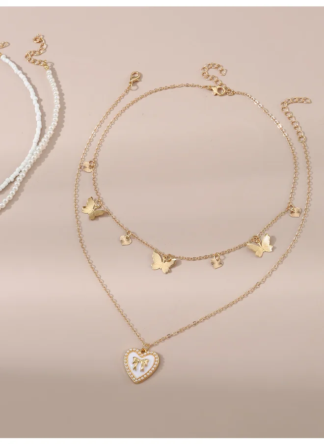 تايك تو Take Two Set of 4 - Bow Pendant Faux Pearl Necklace