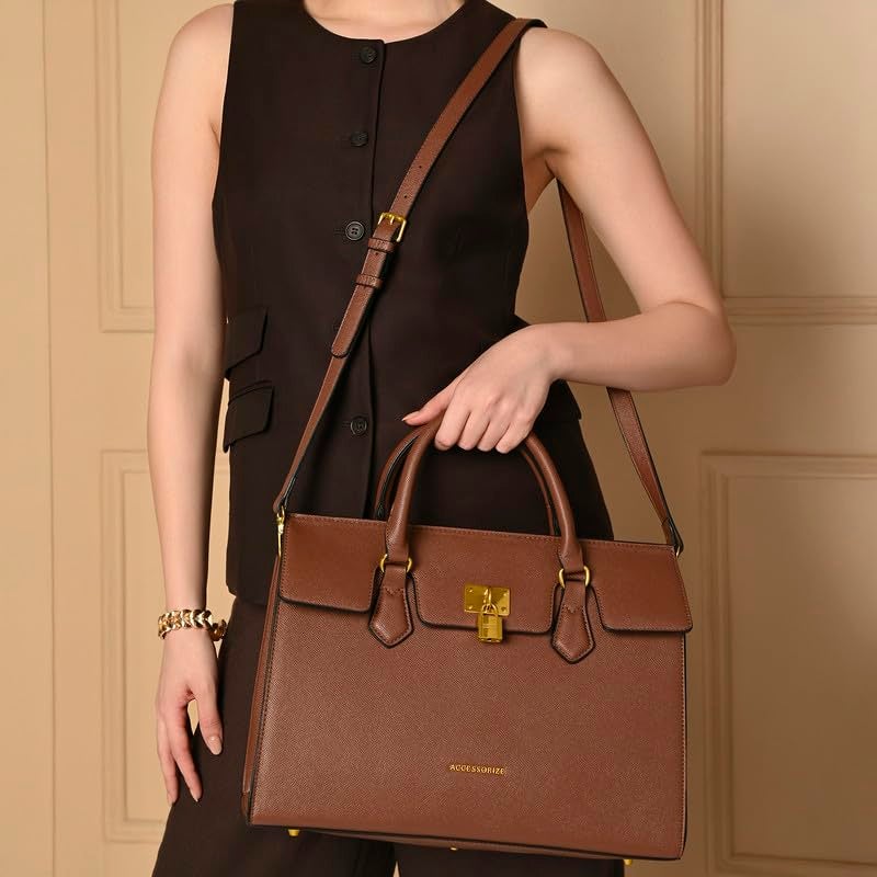 Accessorize London Women’s Brown Empress Handheld Structured Top Handle | Premium Handbag - Image 3