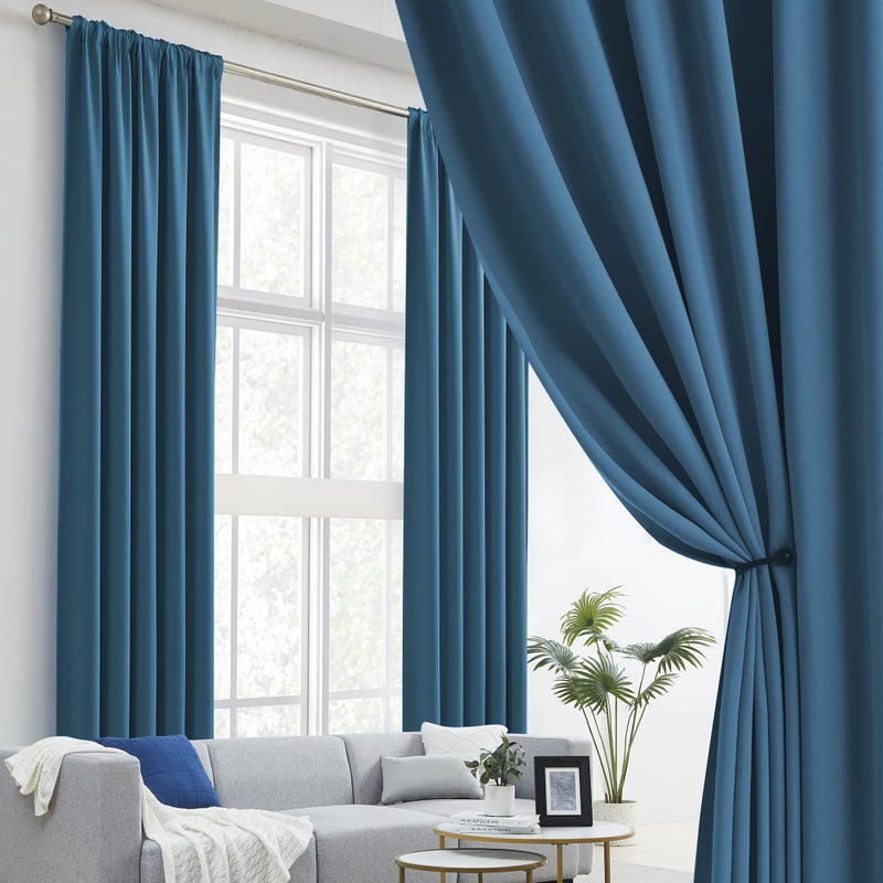 DUALIFE Extra Long Blackout Curtains 11 ft Length High Ceiling Thermal Insulated Back TabRod Pocket Room Darkening Drapes for Living Room 52 by 132 Inches Long Midnight Blue2 Pcs