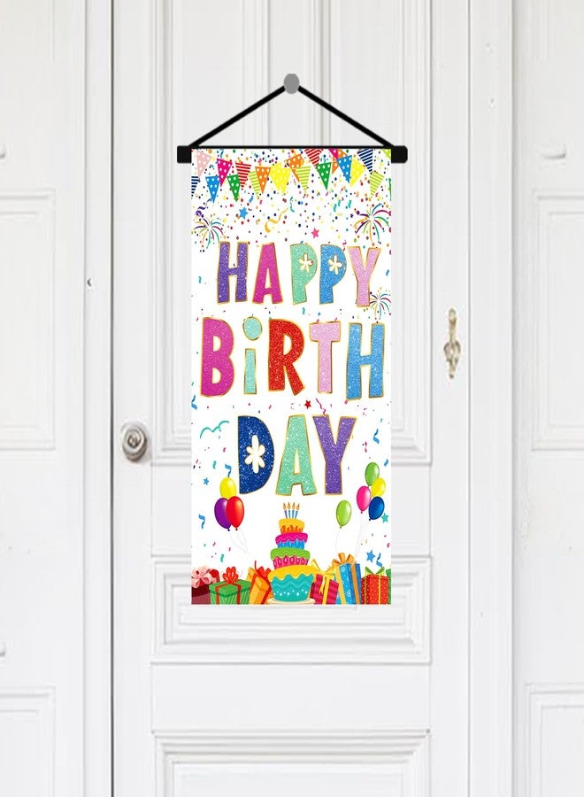 RTMISA Colorful Happy Birthday Sign Decorations Birthday Door Banner Hanging Decor for Front Door Wall Room, White Colourful Compact Bday Flag Party Supplies for Teens Girls Boys Kids - Image 1