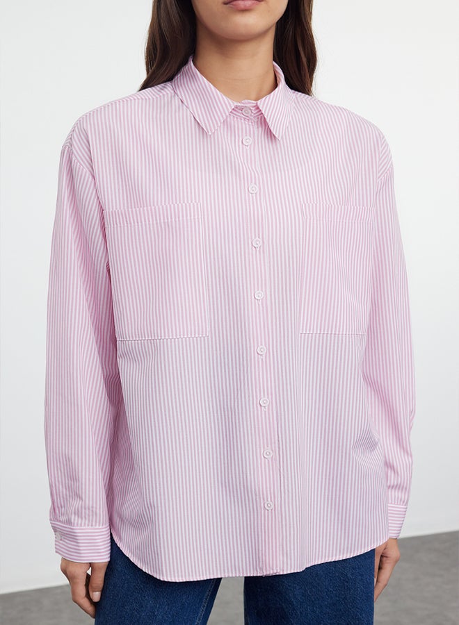 trendyol Pink Striped Oversize Woven Shirt - Image 3