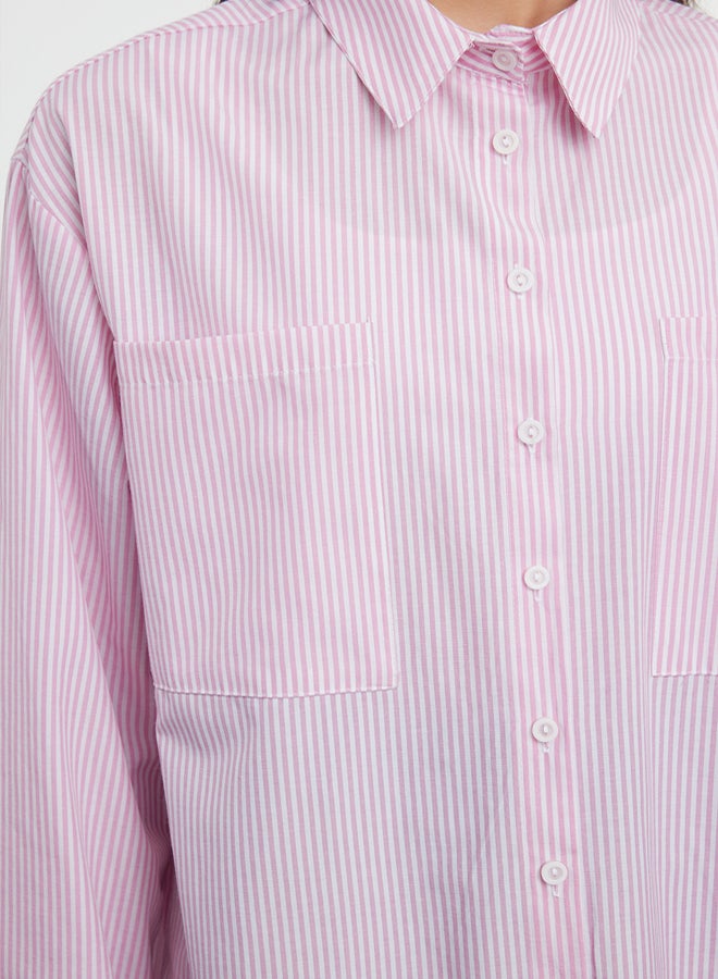 trendyol Pink Striped Oversize Woven Shirt - Image 4