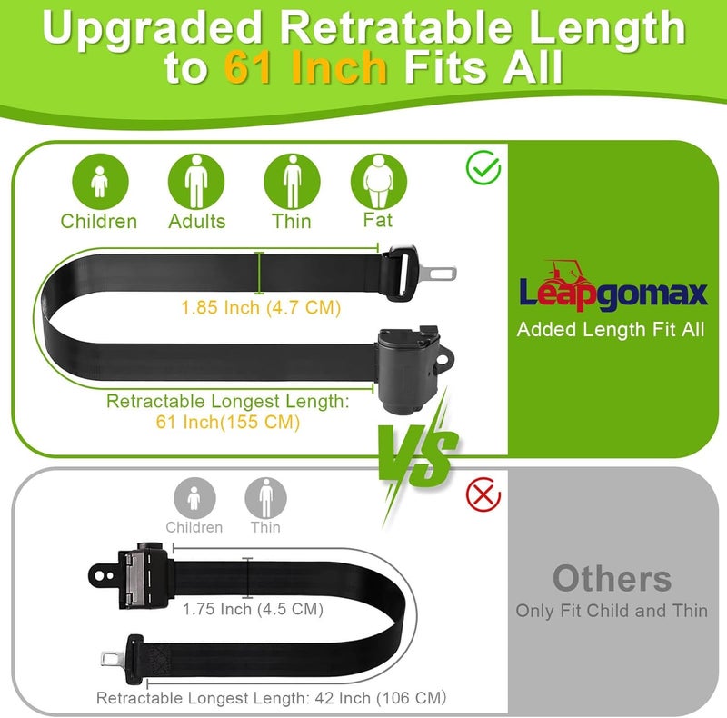 LEAPGOMAX Retractable 61" DOT Seatbelts - Universal 2 Point Adjustable Seat Belts for Golf Carts and Forklifts (2 Set) - Image 3