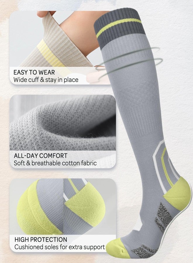 CTHH Thick Cotton Compression Socks for Women 8-15mmHg Cute Knee High Socks Support for Running, Travel, Nurse, Pregnancy, 02- Beige/Light Grey, 6-12 - Image 5