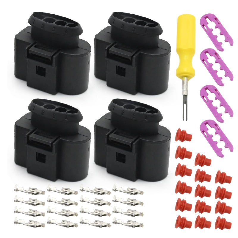 MDEOOSKY 4PCS 4B0973724 Ignition Coil Connector Repair Kit Harness Plug Wiring with Tool Replacement for Audi A1 A2 A3 19992014 Replacement for SKODA Octavia Superb 20022015 Replace 4B0 973 724