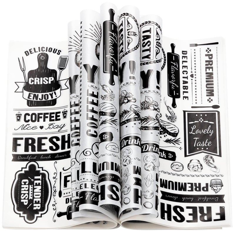 KVCSYAW 160 Pcs Newsprint Wax Paper Sheets Newspaper Theme Food Wrap Paper for Sandwiches Deli Wraps Waterproof Oilproof Picnic Basket Liners