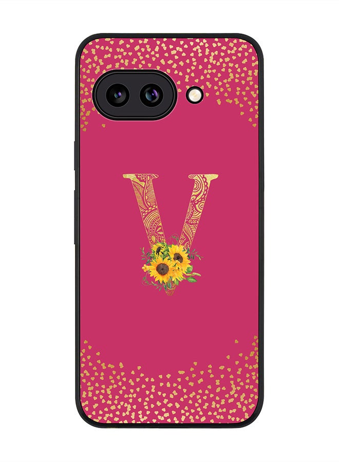 Stylizedd For Google Pixel 9a Case,Slim fit Camera Protection, Shockproof Thin Phone cover  - Custom Floral Monogram - V ( Deep Pink ) - Image 1