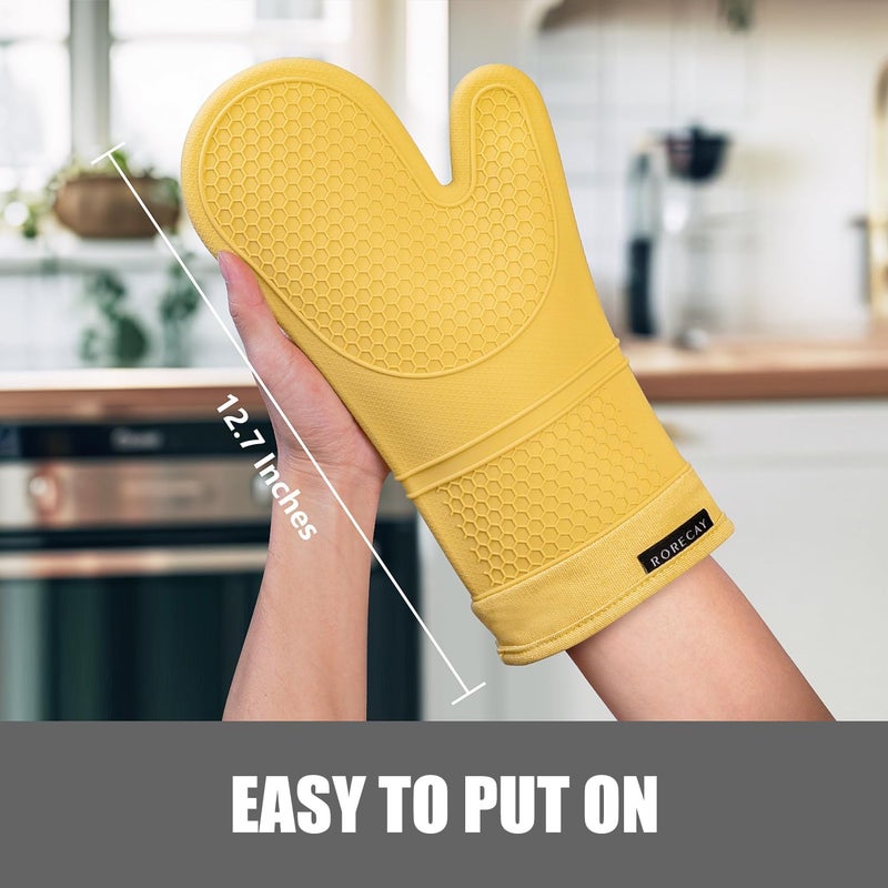 Rorecay Oven Mitts and Pot Holders Sets 6pcs, Extra Long Kitchen Silicone Oven Gloves Heat Resistant 500 Degrees Non-Slip Potholders Hot Pads for Baking Cooking, Quilted Liner, Samoan Sun - Image 2