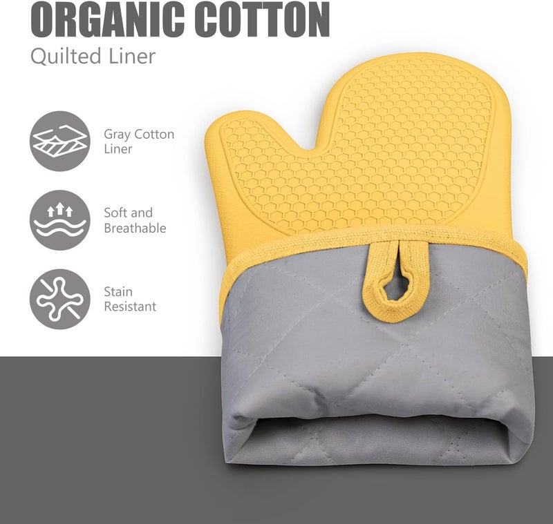 Rorecay Oven Mitts and Pot Holders Sets 6pcs, Extra Long Kitchen Silicone Oven Gloves Heat Resistant 500 Degrees Non-Slip Potholders Hot Pads for Baking Cooking, Quilted Liner, Samoan Sun - Image 4