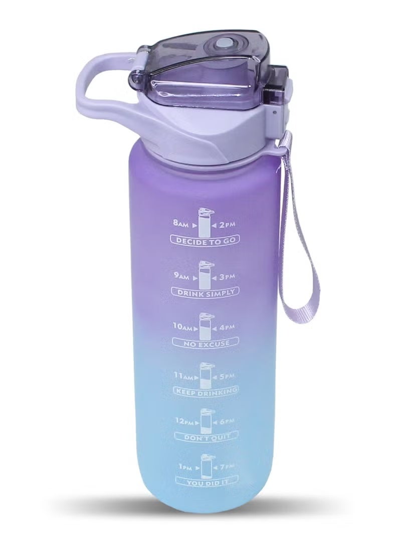 Aramu Water Bottle With Motivational Time Marker and Measuring Scale, 1000ml Sports Water Bottle for School, Office, Home, Gym - Safe For Health, BPA Free, Water Bottle With Straw, Lid Lock, Strap, Handle - Image 1