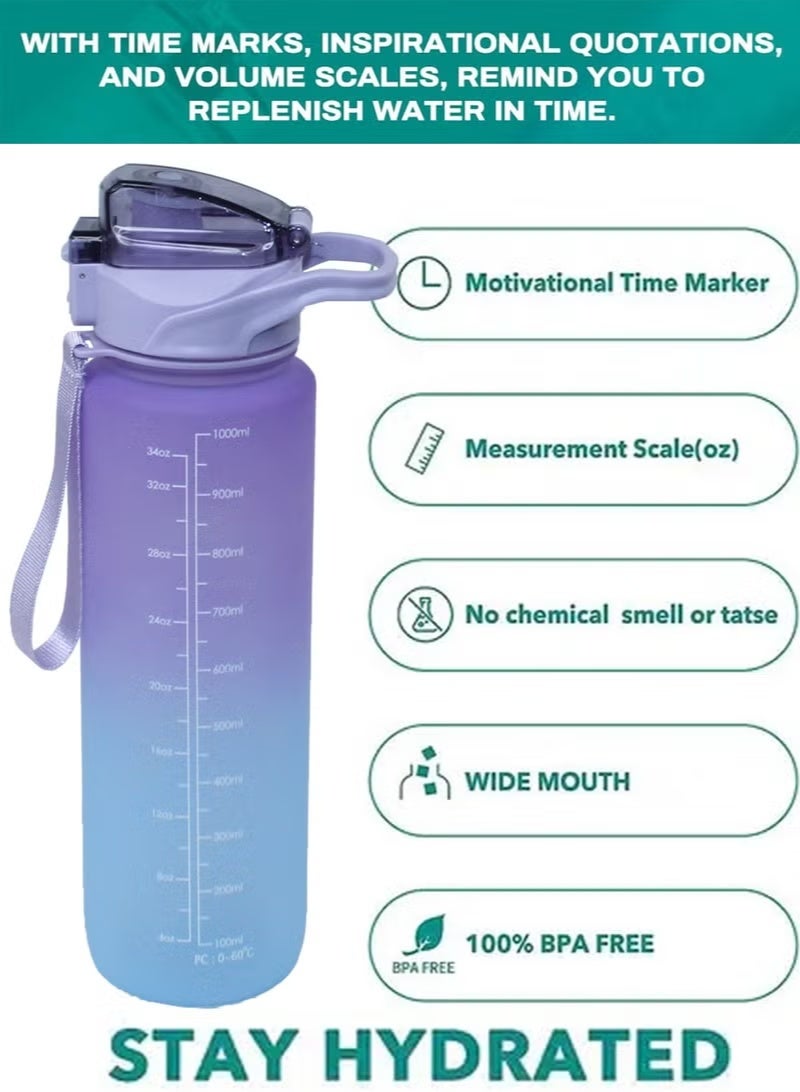 Aramu Water Bottle With Motivational Time Marker and Measuring Scale, 1000ml Sports Water Bottle for School, Office, Home, Gym - Safe For Health, BPA Free, Water Bottle With Straw, Lid Lock, Strap, Handle - Image 5