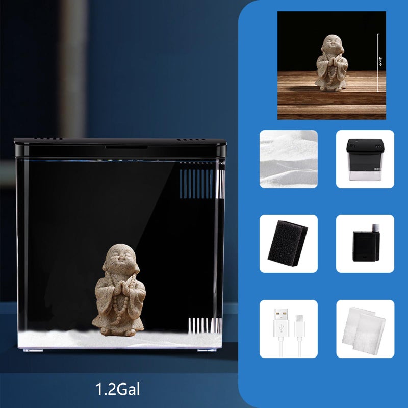 Carefree Fish 1.2Gallon Small Fish Tank Office USB Aquarium LED Light with Filter (Include Sand and Tiny Buddha) for Small Fish and Shrimp - Image 2