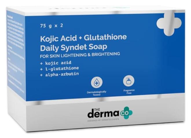 The Derma Co Kojic Acid + Glutathione Daily Syndet Brightening Soap With Kojic Acid, L-Glutathione & Alpha-Arbutin - 75 G X 2 - Image 1