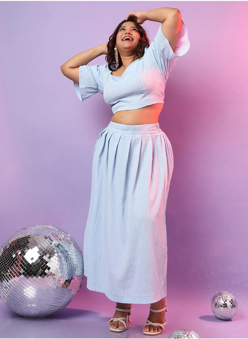 Instafab Plus Women's Light Blue Cropped Co-Ord Set