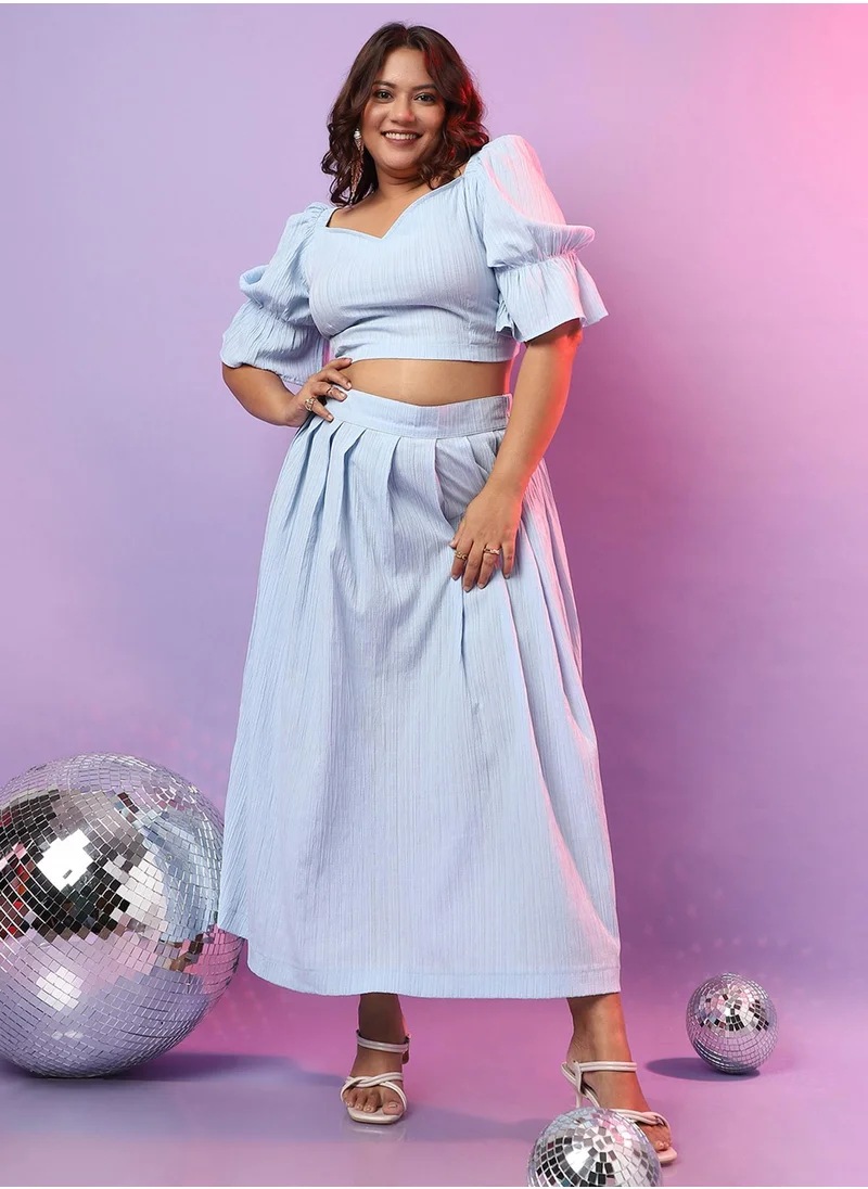 Instafab Plus Women's Light Blue Cropped Co-Ord Set