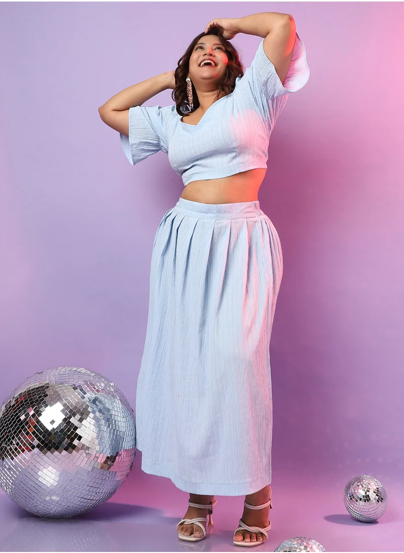 Instafab Plus Women's Light Blue Cropped Co-Ord Set