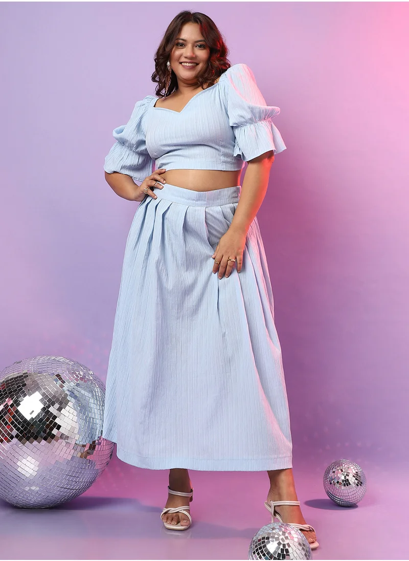 Instafab Plus Women's Light Blue Cropped Co-Ord Set