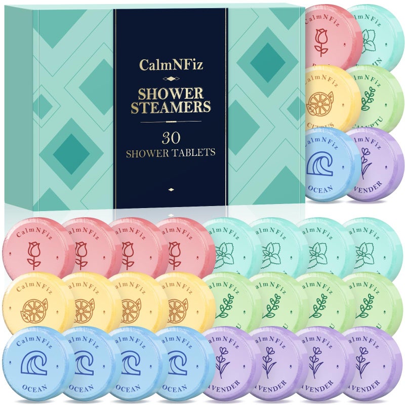 CalmNFiz طقم هدايا 30 حبة من بخاخات الاستحمام للنساء، قنابل استحمام مع 6 روائح، هدايا للعناية الذاتية للزوجة، هدايا سلة عيد الفصح للنساء، أفكار هدايا ليوم الأم و عيد الميلاد - Image 1
