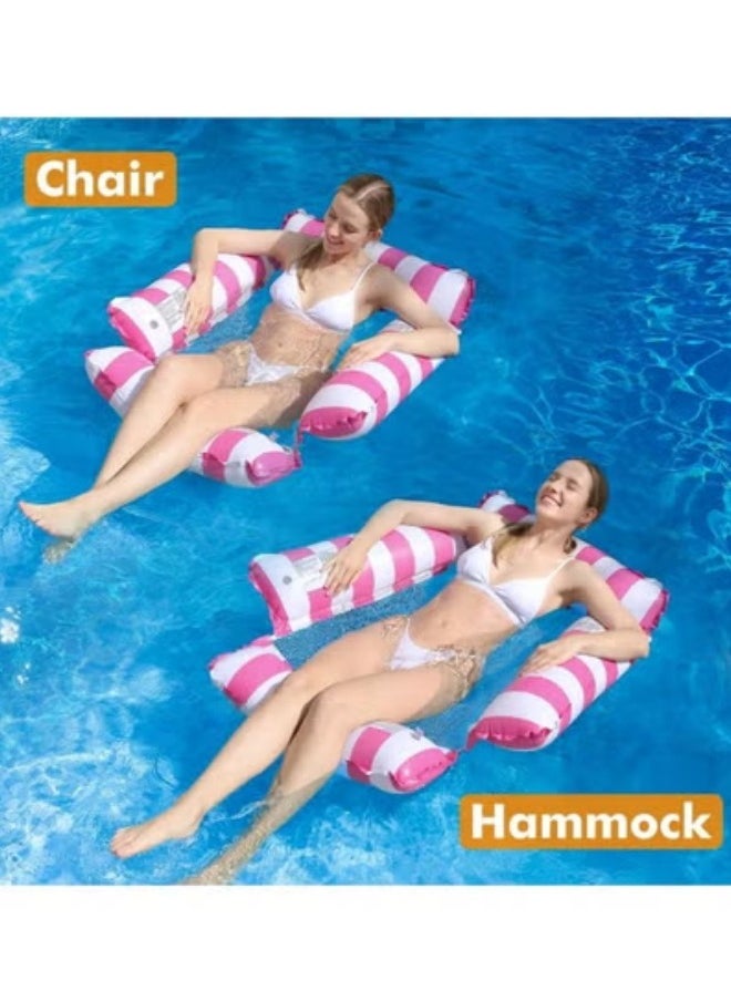 Inflatable Pool Float Chair Lounge for Adults and Kids Floating,Stripe Pattern Float Hammock for Pool Party Summer Water Fun, Pink