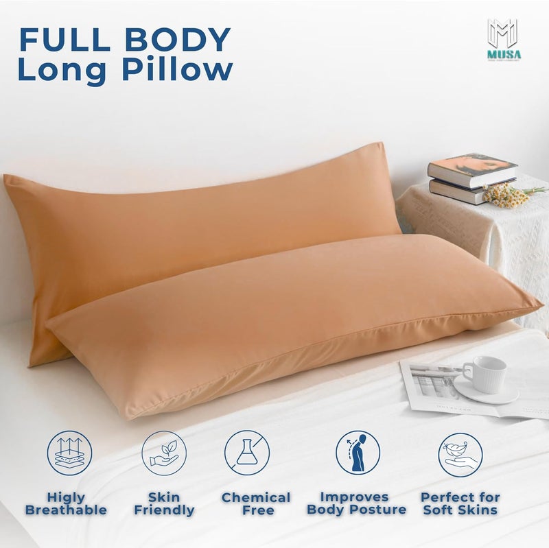 MUSA MUSA® Full Body Long Pillow with 300 Cotton TC - Breathable Polyester Filling, Pregnancy Pillow for Belly Support, Sleeping, Side Sleeper & Back Sleepers Maternity Pillow (Mocha, 50 x 140cm) - Image 3