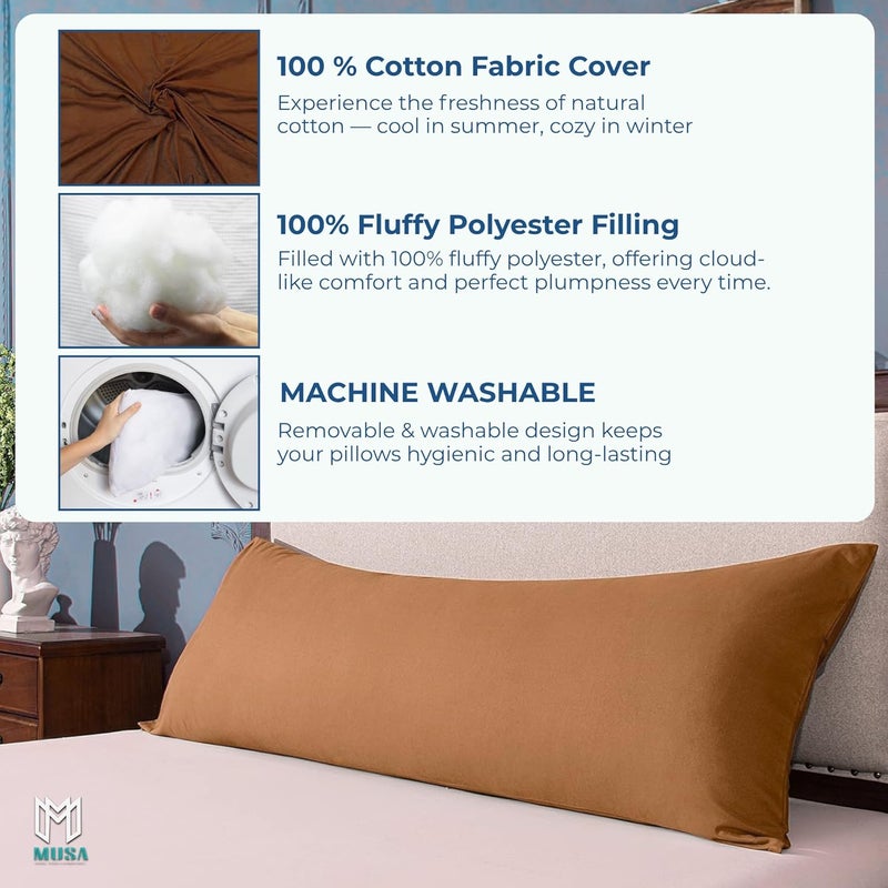 MUSA MUSA® Full Body Long Pillow with 300 Cotton TC - Breathable Polyester Filling, Pregnancy Pillow for Belly Support, Sleeping, Side Sleeper & Back Sleepers Maternity Pillow (Mocha, 50 x 140cm) - Image 4