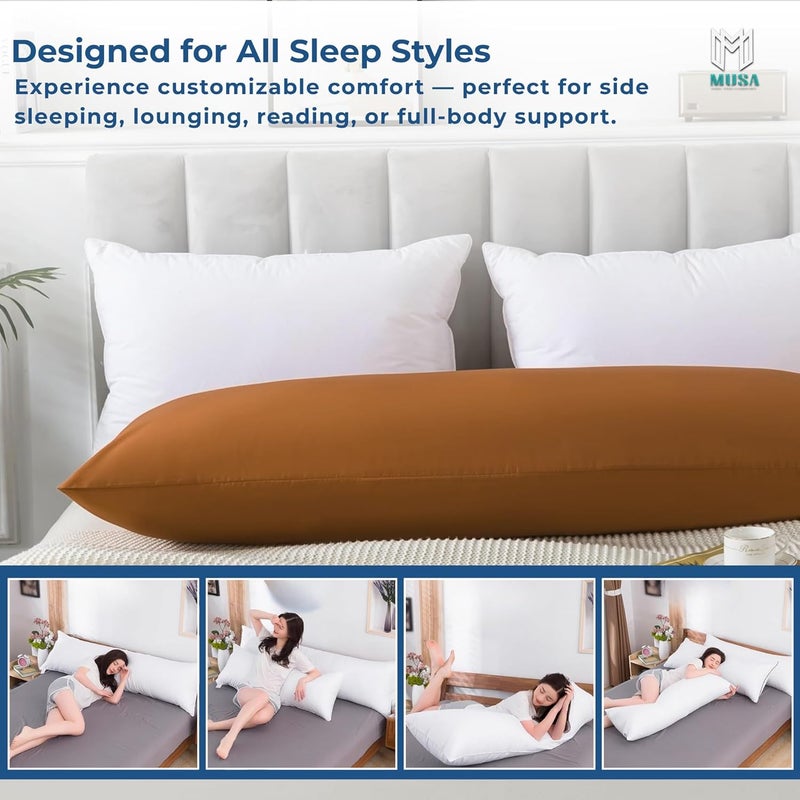 MUSA MUSA® Full Body Long Pillow with 300 Cotton TC - Breathable Polyester Filling, Pregnancy Pillow for Belly Support, Sleeping, Side Sleeper & Back Sleepers Maternity Pillow (Mocha, 50 x 140cm) - Image 5