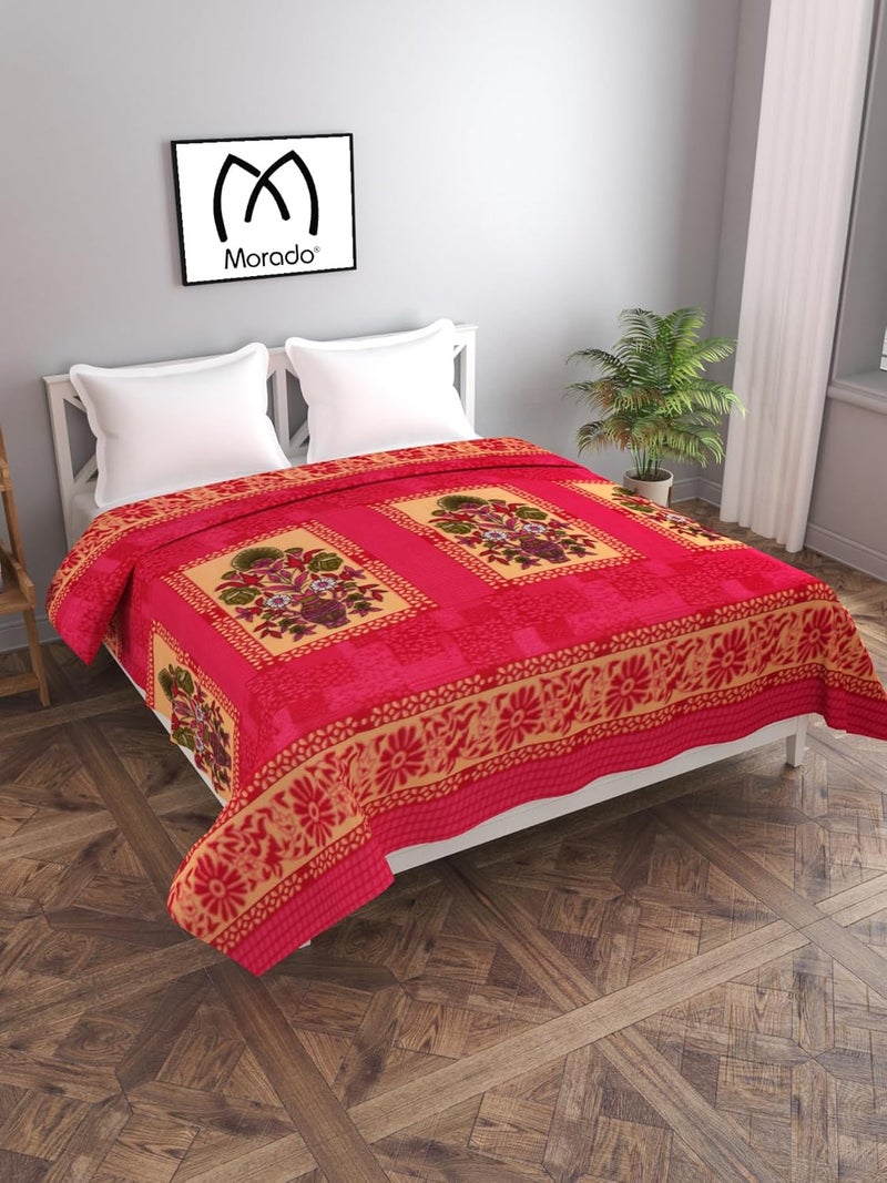 MORADO MORADO Double Bed Woolen Fabric Quilt CoverDuvet CoverRajai CoverBlanket Cover for Winter 90x100 Inches Pink - Image 1