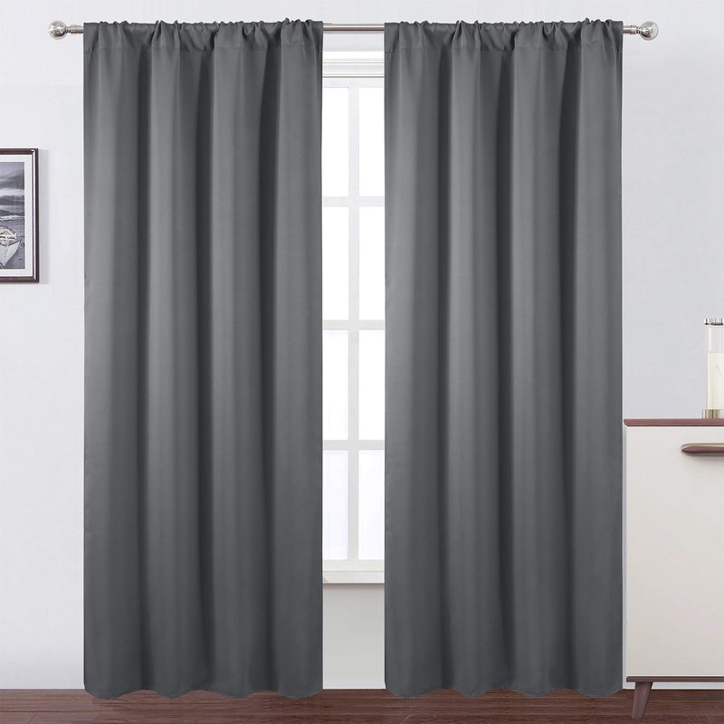LEMOMO Grey Blackout Curtains42 x 84 InchSet of 2 Panels Thermal Insulated Rod Pocket Room Darkening Curtains for Bedroom