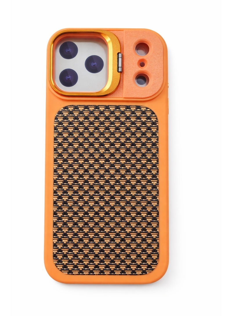 VR CREATIVE Premium Carbon Camera Stand Case for Apple iPhone 17 Pro Max with MagSafe & Sliding Camera Cover Design 1– Orange - Image 1