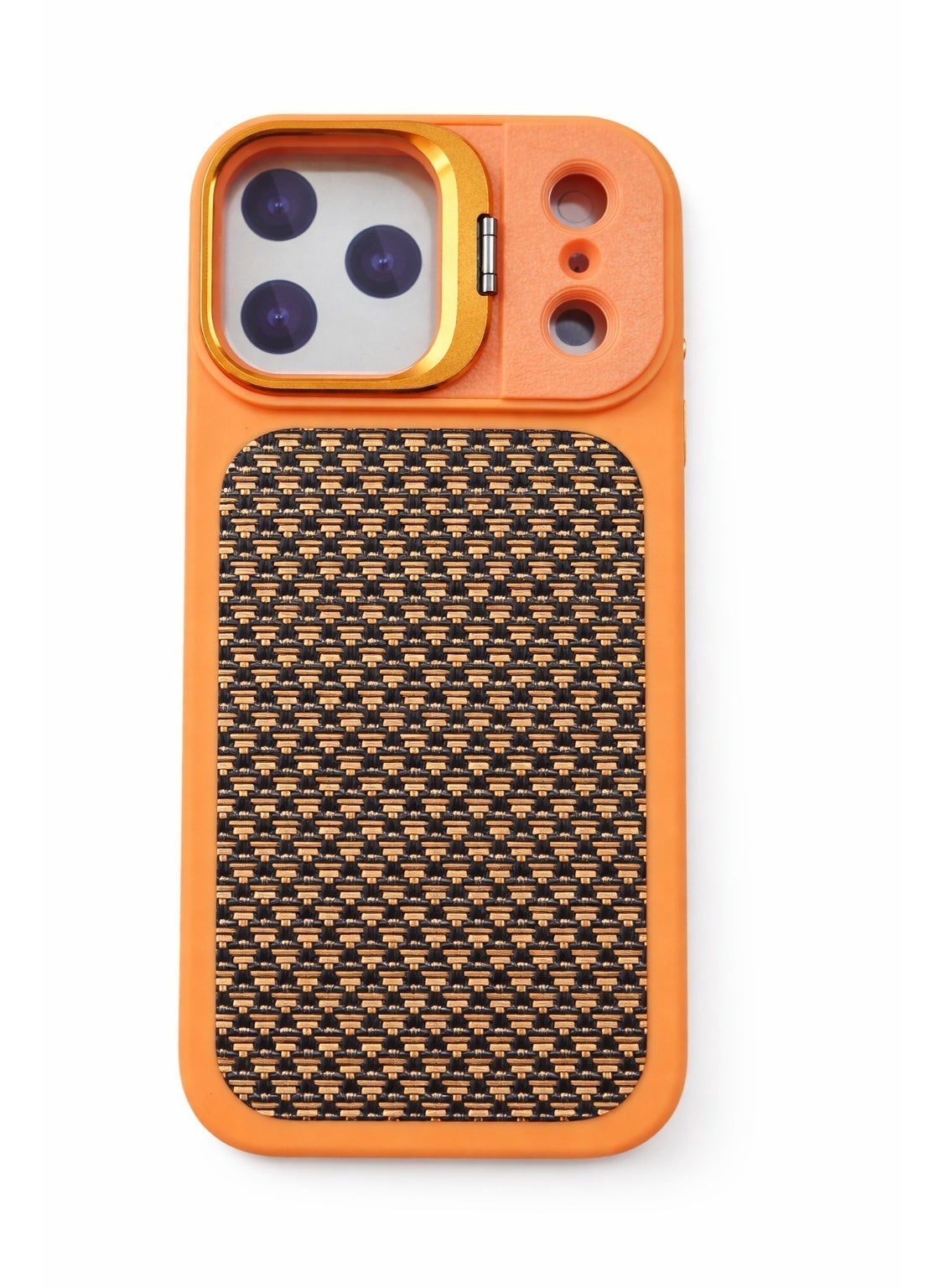 VR CREATIVE Premium Carbon Camera Stand Case for Apple iPhone 17 Pro Max with MagSafe & Sliding Camera Cover Design 1– Orange