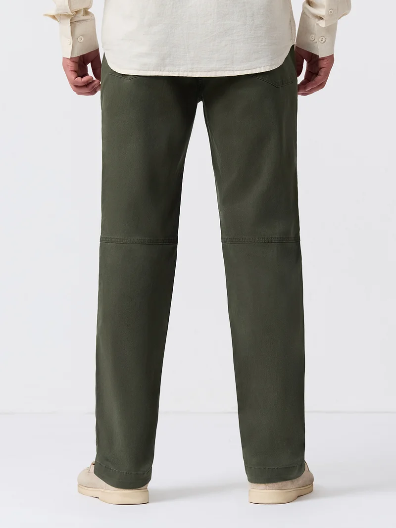 The Souled Store  The Souled Store Aviator Pants: Dark Olive Mens and Boys Solid Cotton Elastane Blend Slim Fit Zippered Pockets Reinforced Knee Panels Trousers  | Best Price UAE