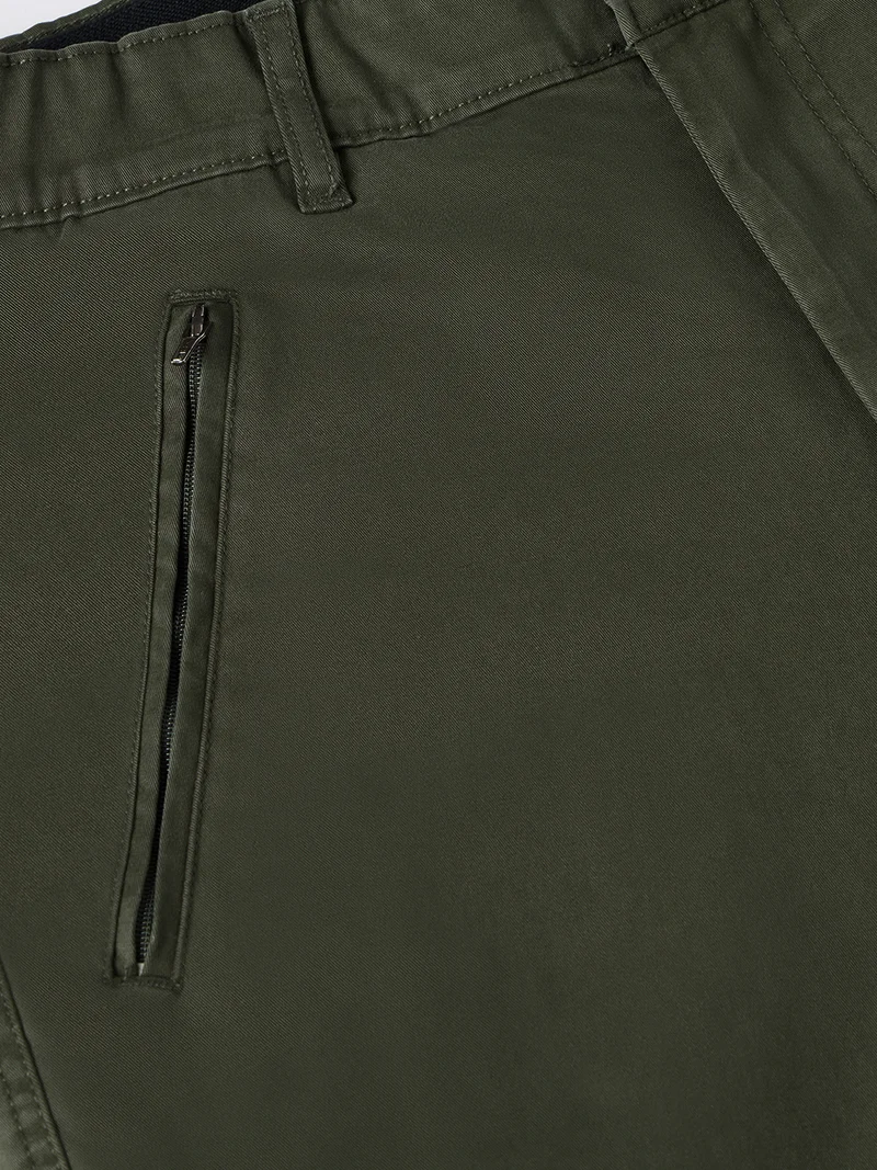 The Souled Store  The Souled Store Aviator Pants: Dark Olive Mens and Boys Solid Cotton Elastane Blend Slim Fit Zippered Pockets Reinforced Knee Panels Trousers  | Best Price UAE