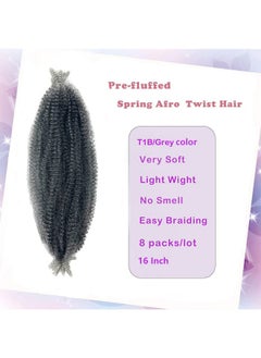 poetically 8 Packs Springy Afro Twist Hair 16 Inch Pre-Separated Spring Twist Hair for Soft Butterfly Locs Crochet Hair Marley Braiding Hair Extensions for Black Women (16 Inch, T1B/Grey)  - Image 2