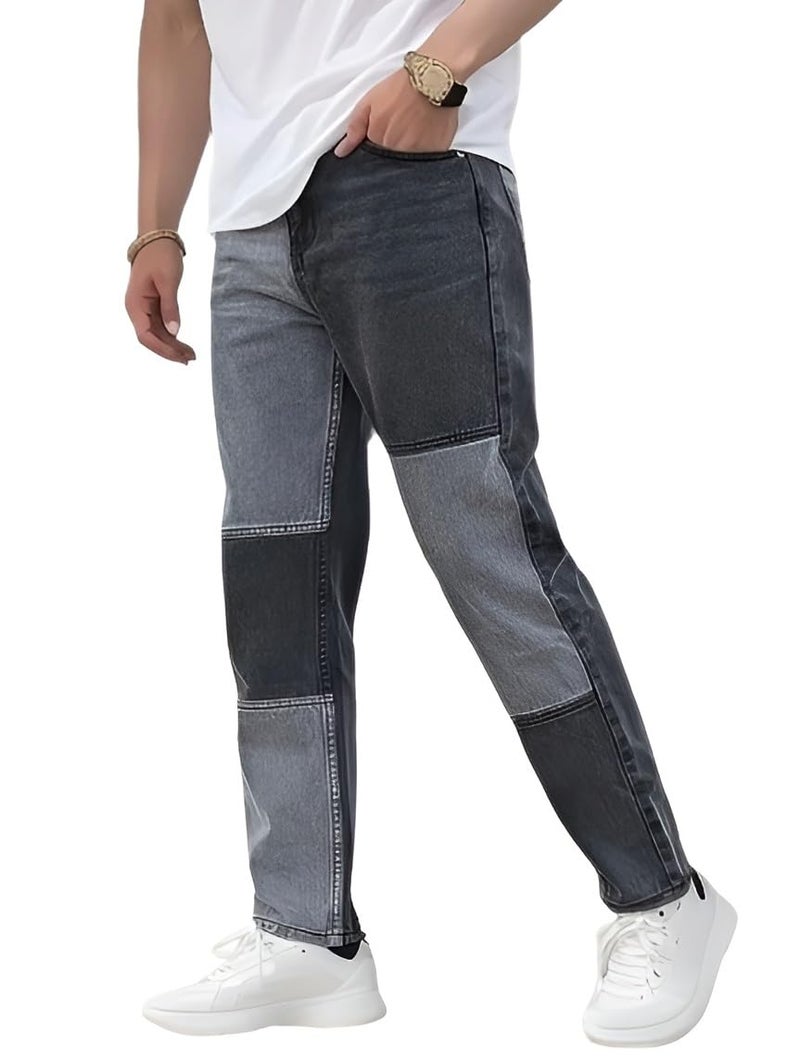 Ben Martin Men's Stretchable Slim Fit Grey Color Block Casual Denim High Rise Jeans Size 28 - Image 1